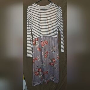 Charming Striped and Floral Kids Dress